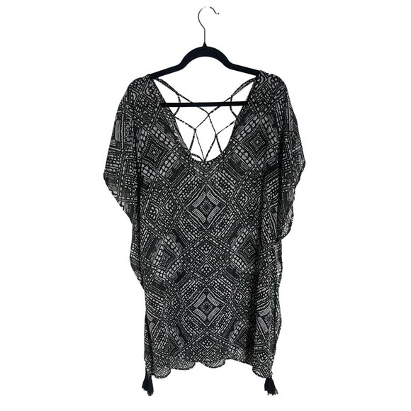 Palisades Beach Club Black & White Printed Tunic Top -‎ Size M/L - Picture 1 of 8